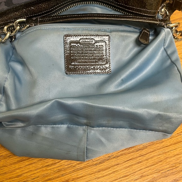 Coach Navy C Logo Shoulder Bag in shimmer canvas - Picture 10 of 16